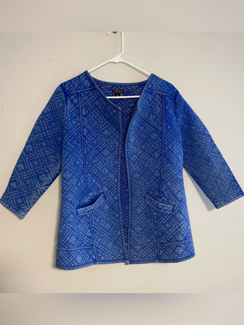 Lucky Brand Quilted Cardigan Jacket M 3/4 Sleeve Boho Acid Wash Lived In Artisan